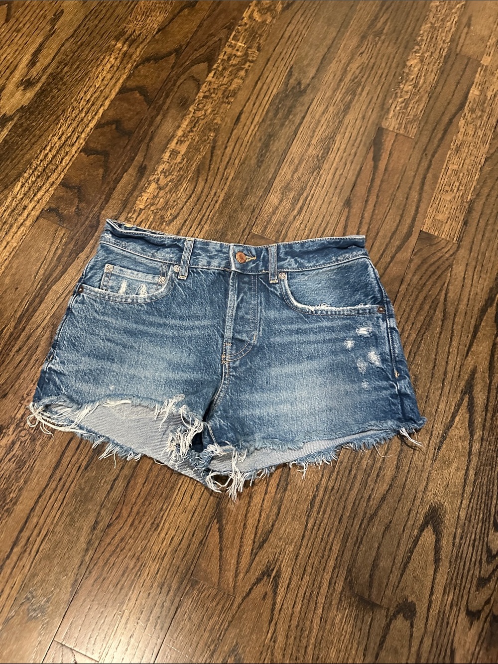 We The Free Frayed Distressed Denim Shorts - Blue